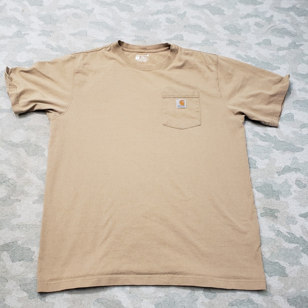 Carhartt Shirt Mens Large Tall Tan Loose Fit Pocket Short Sleeve Workwear